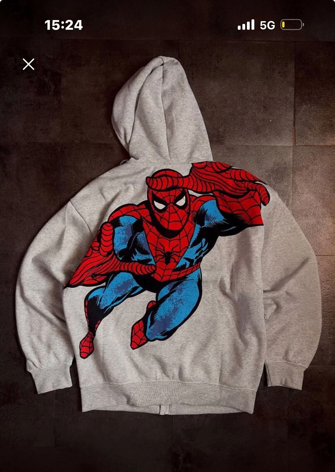 Gri melanj Amazing Spider Cartoon Sırt Baskılı Unisex Hırka