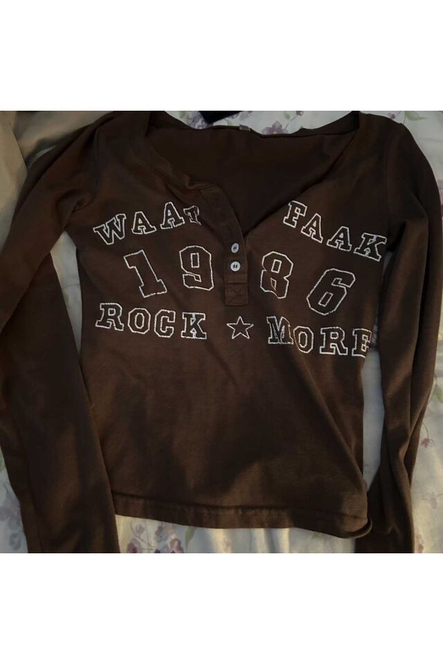 Vintage Kahverengi Naat Faak Rock More Uzun Kollu Crop Kahverengi - S