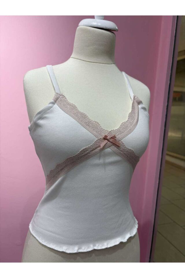 Pinterest Askılı Crop Top Beyaz - 2XS