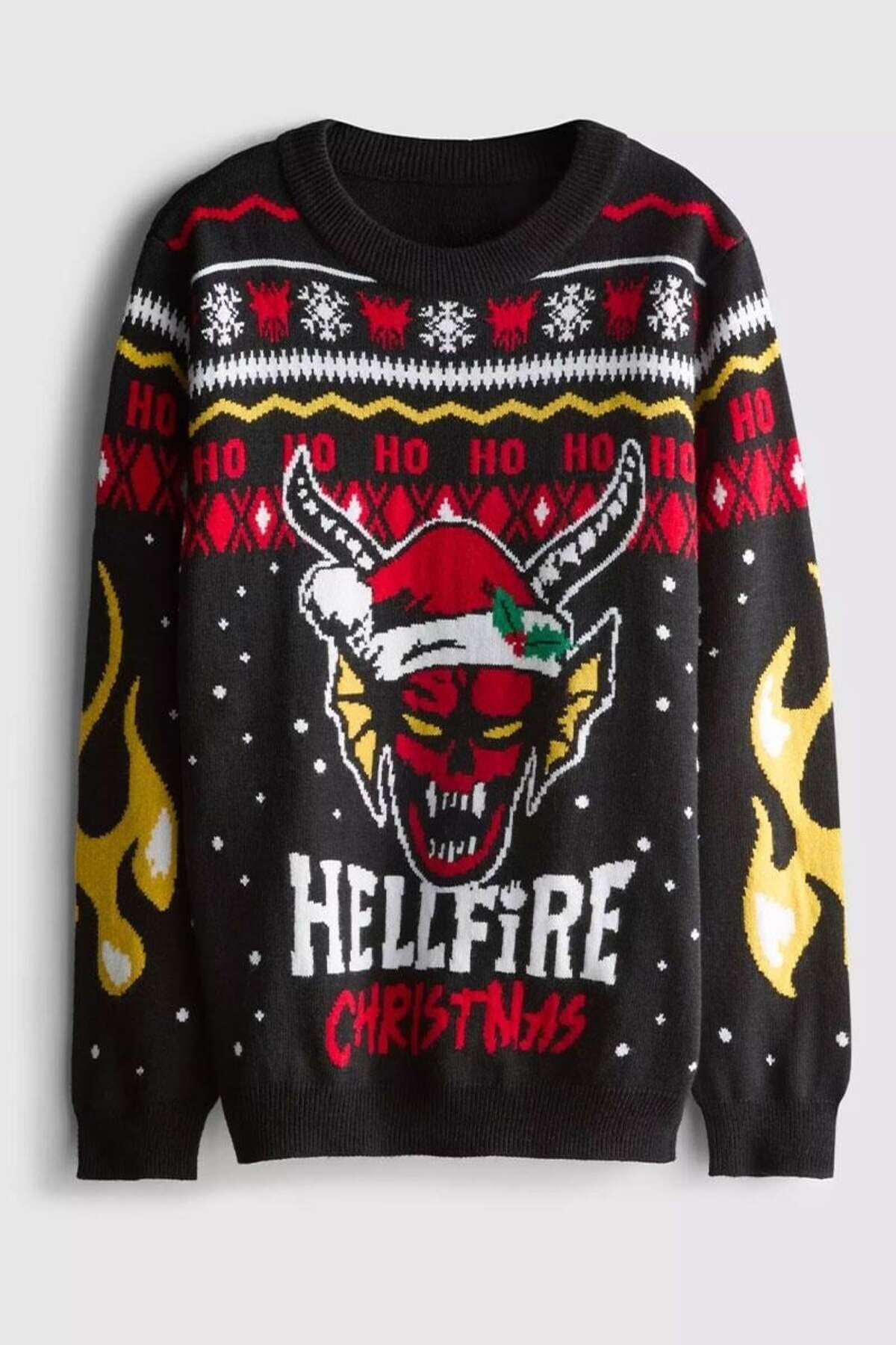 Stranger Things Hellfire Club Christmas HO! HO! HOO! Oversize Unsiex Kazak Siyah - Tek Ebat