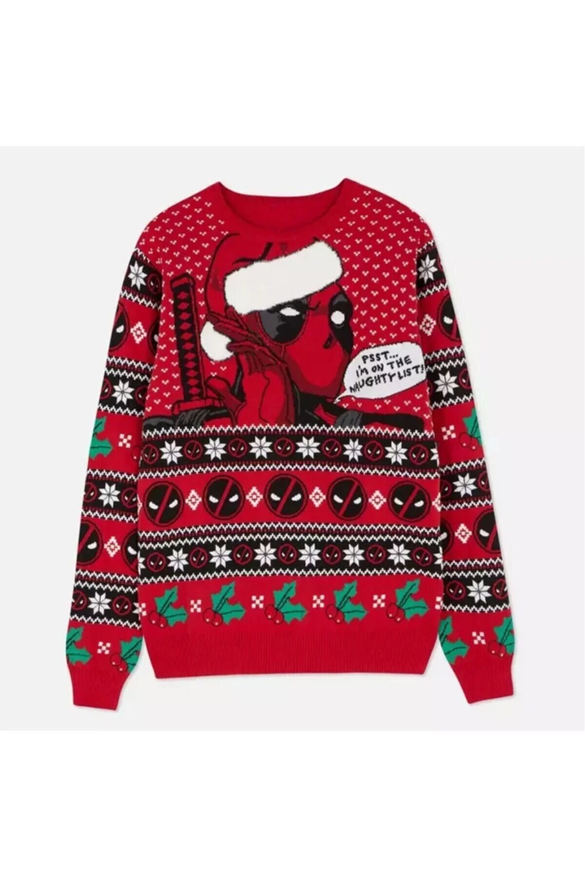 Deadpool New Year Kırmızı Unisex Kazak Kırmızı - Tek Ebat