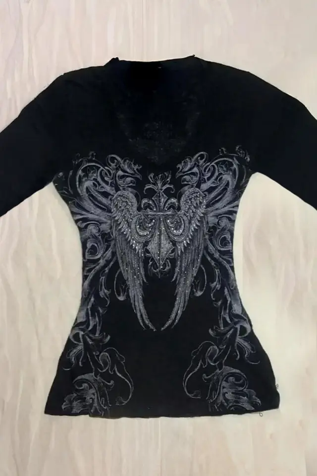 Angel Wings Gothic Tribal Uzun Kollu Bluz