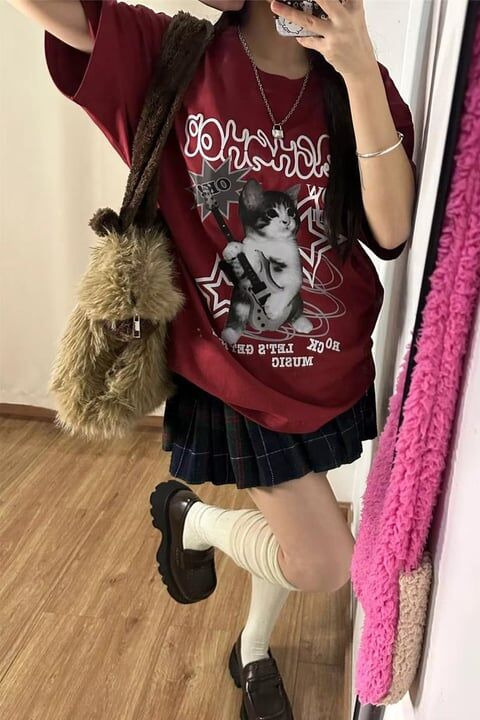 Bordo Playing Guitar Cat Unisex T-SHİRT