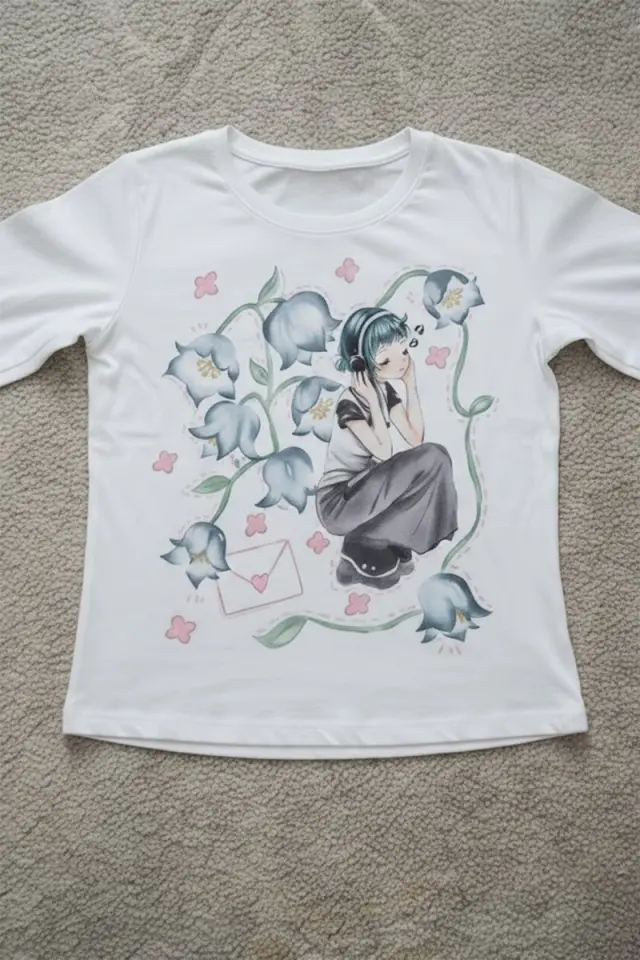 Beyaz Girl İn Flowers Gotik Grunge Y2K Uzun Kollu Crop