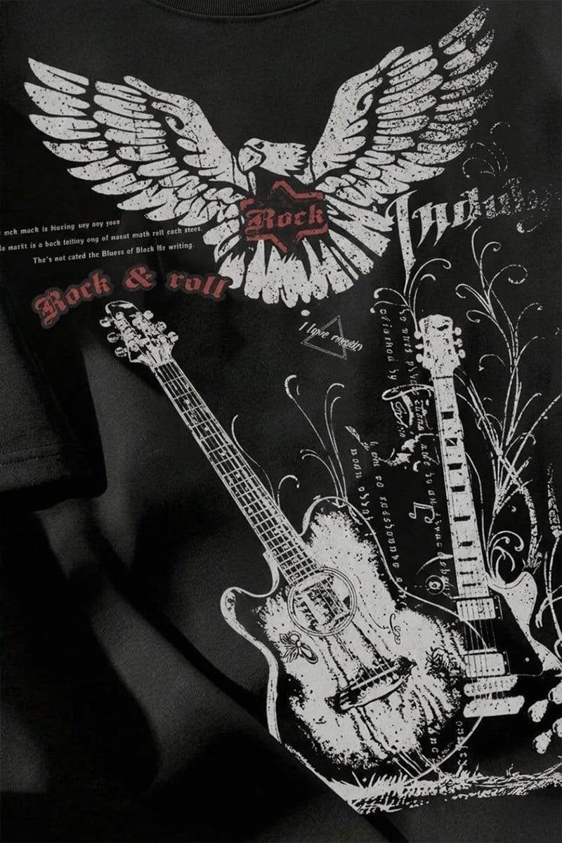 Siyah Rock Roll Guitar Y2K Unisex T-shirt