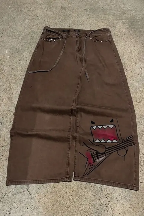 Kahverengi Domo-Kun Y2K Unisex Baggy Pantolon