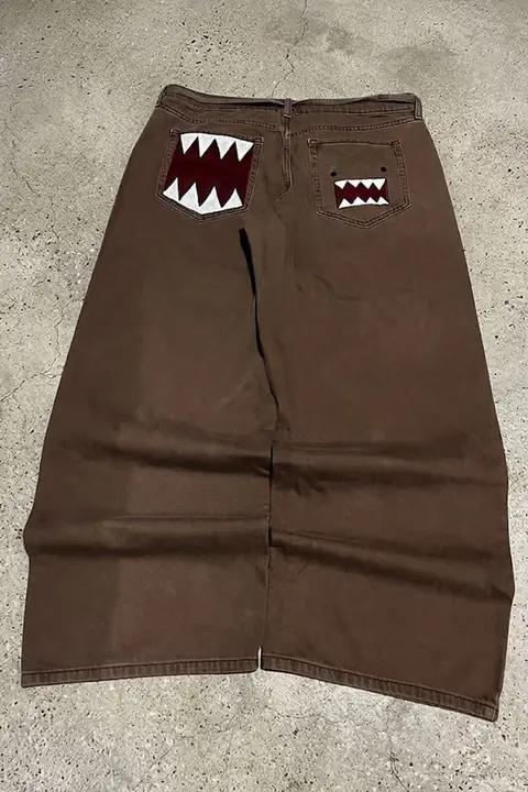 Kahverengi Domo-Kun Y2K Unisex Baggy Pantolon