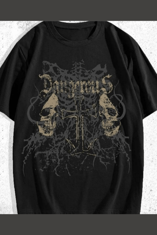 Siyah Vintage Gothic Dangerous Cross Unisex T-shirt