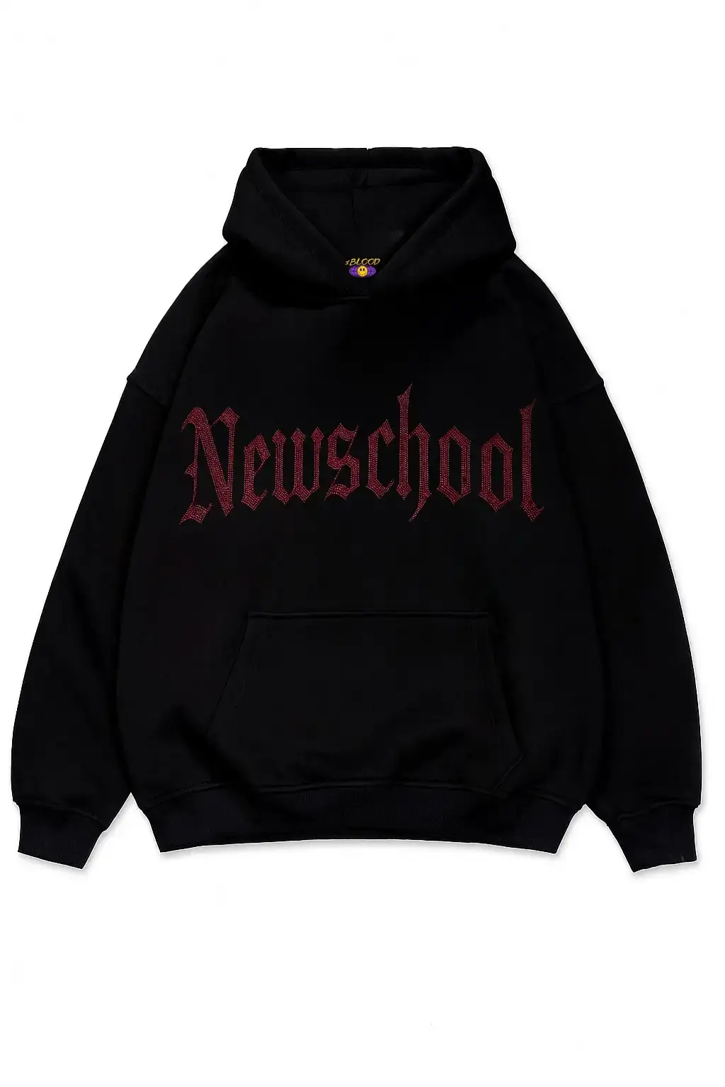 NewSchool Kırmızı Taş Baskılı Oversize Unisex Kapüşonlu Sweatshirt