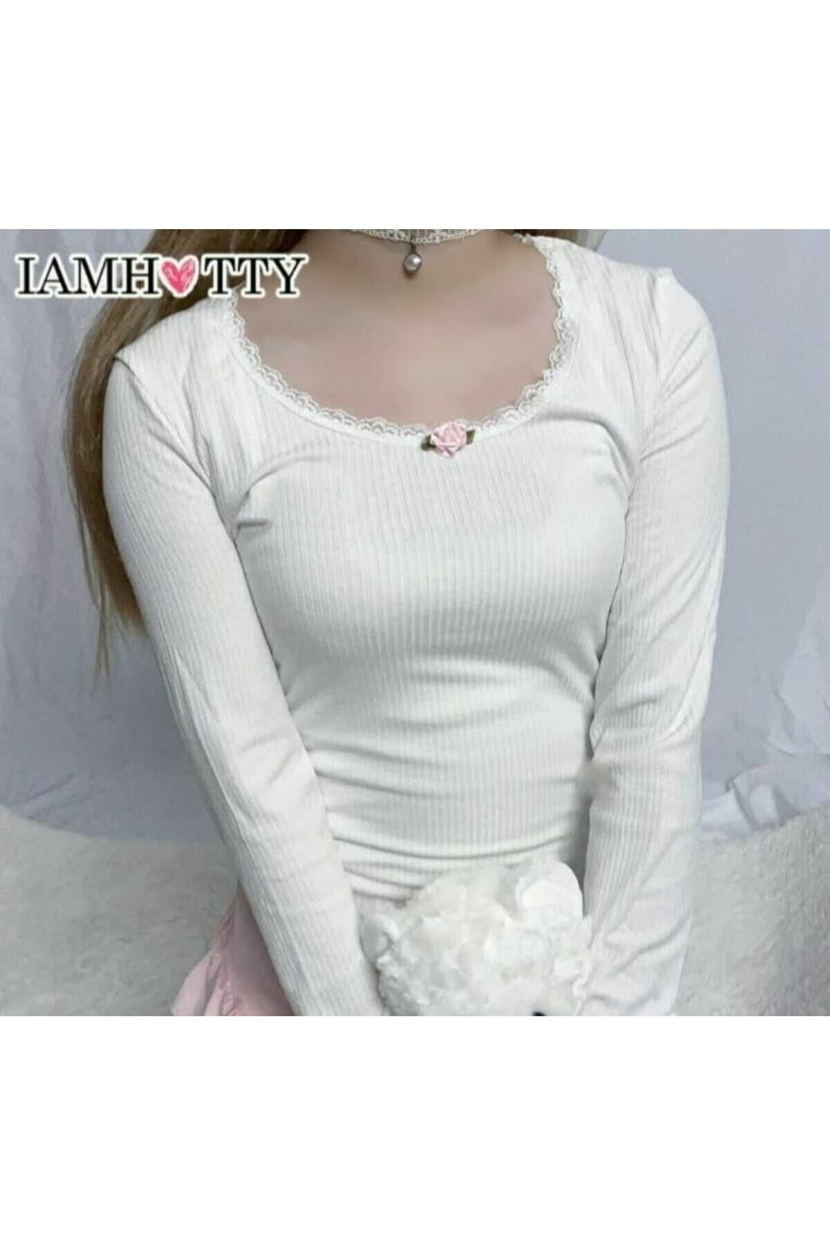 Coquette Lolita Pinterest Tam Boy Güllü Bluz Siyah - L