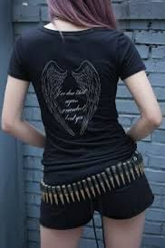 Gotik Sırt Baskılı Wing Geniş Yaka Y2K Kısa Kollu Bluz