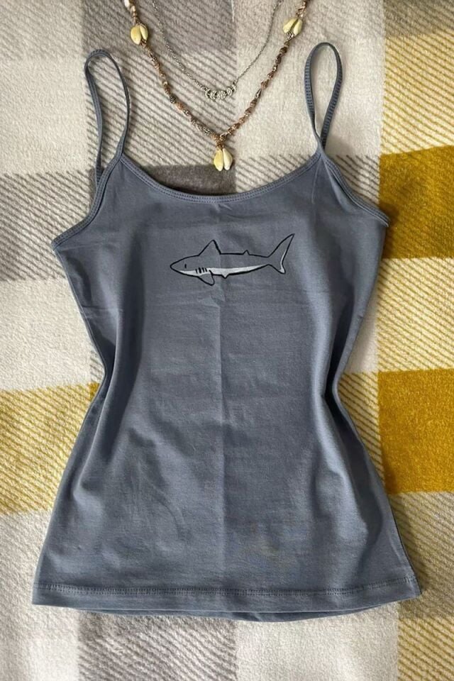 Antrasit Shark Y2K Askılı Crop
