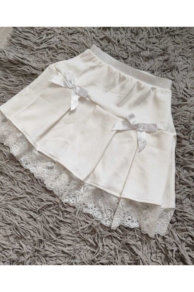 Lolita Soft Coquette Mini Beyaz Etek Beyaz - 2XL