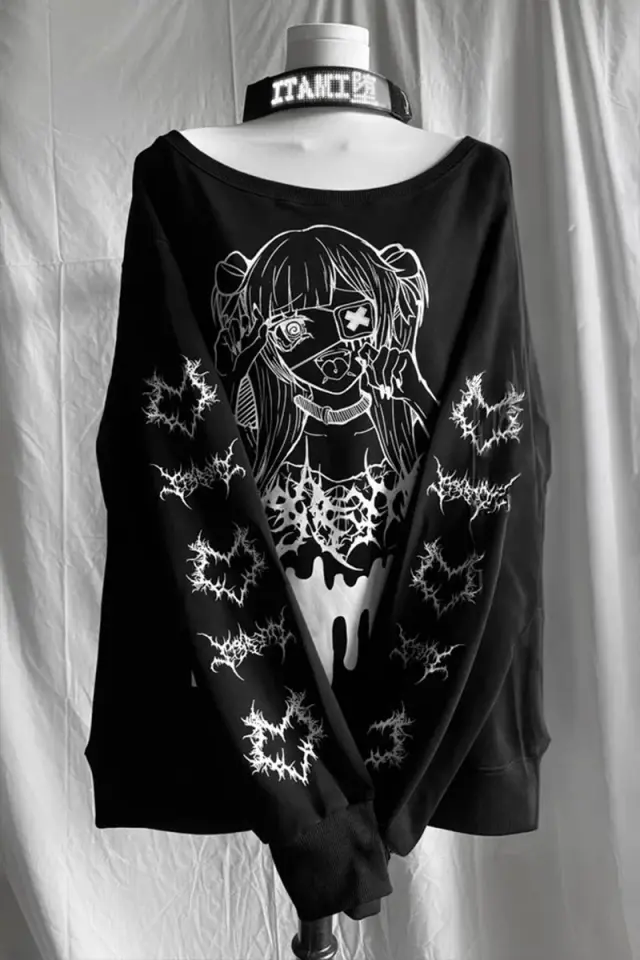 Siyah Yami Kawai Anime Grunge Y2K Sweatshirt