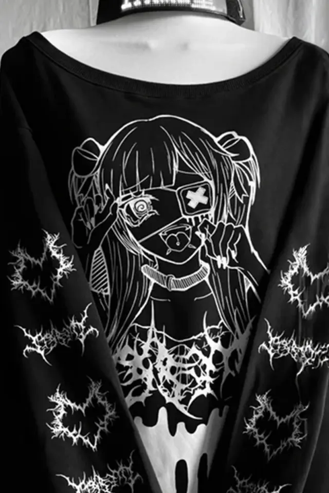Siyah Yami Kawai Anime Grunge Y2K Sweatshirt