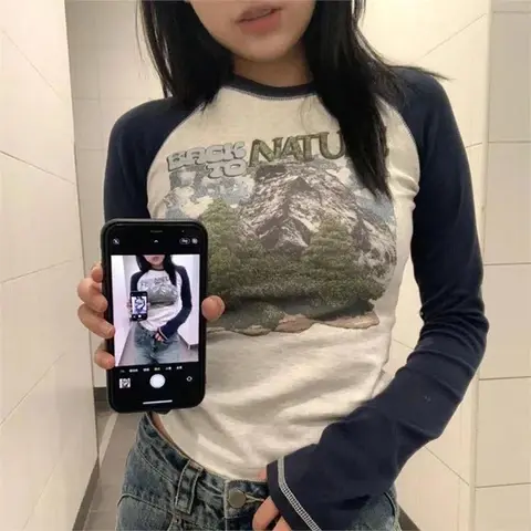 Lacivert Raglan Kollu Back To Nature Gri Melanj Uzun Kollu Bluz