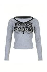 Gri Melanj AOMR Siyah Geniş Yaka Y2K Uzun Kollu Bluz