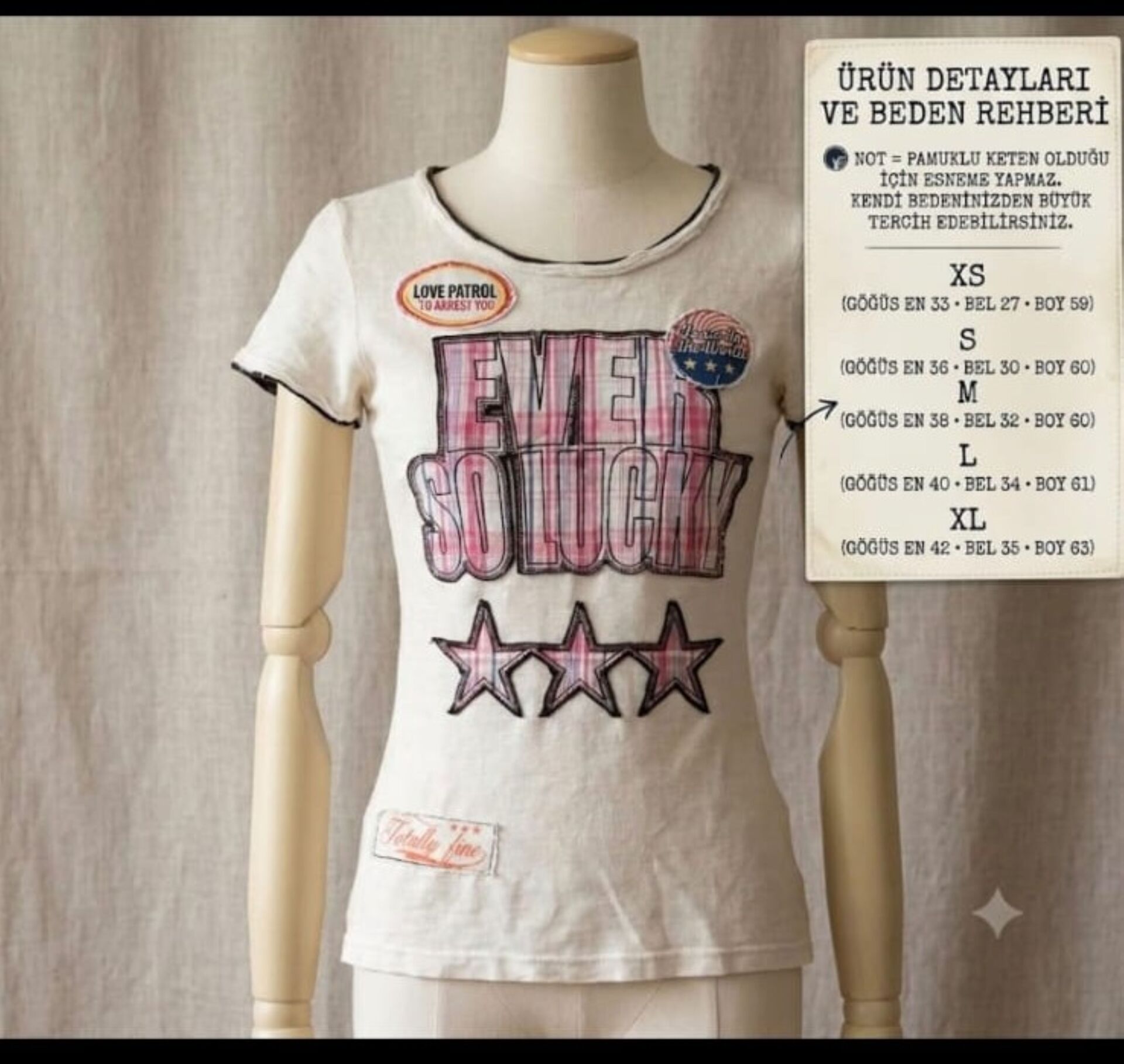 Ever So Lucky Star Vintage Y2K American Style Keten Bluz