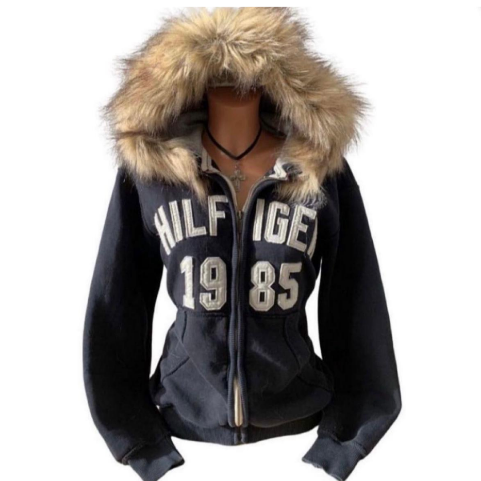 Y2k Street kürk detaylı Vintage hırka