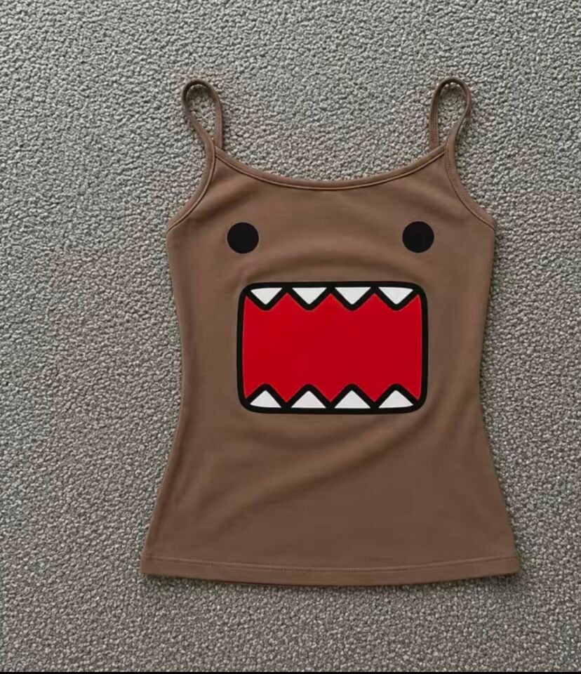 Domo kunn Kahverengi Street Y2K Tam Boy Askılı Bluz