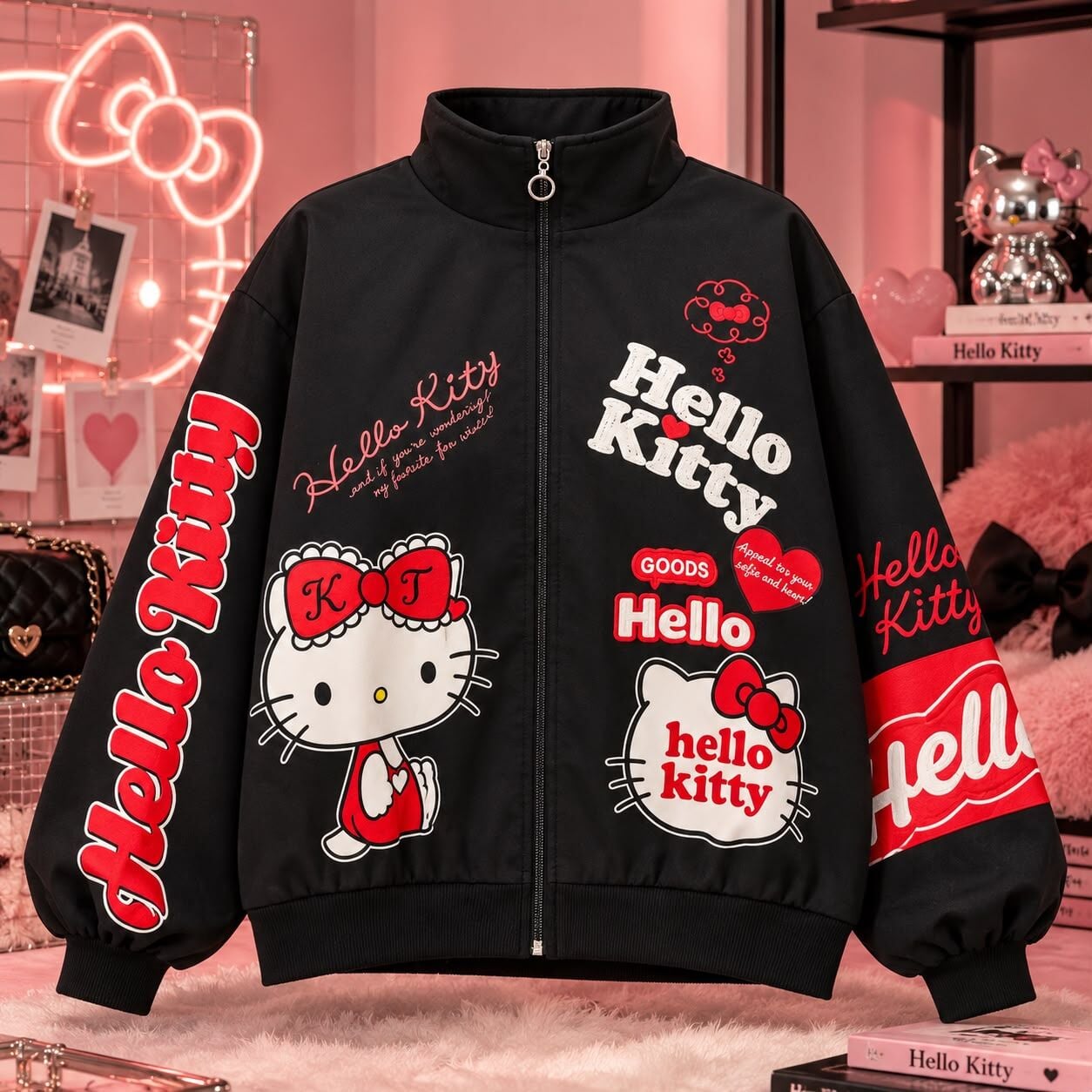 Hello kitty siyah bomber Oversize Street ceket
