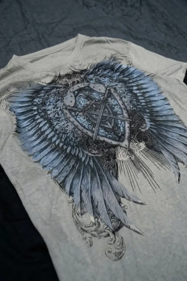 Gri Wing & Shield Gotik Siyah Kollu Unisex Sweatshirt