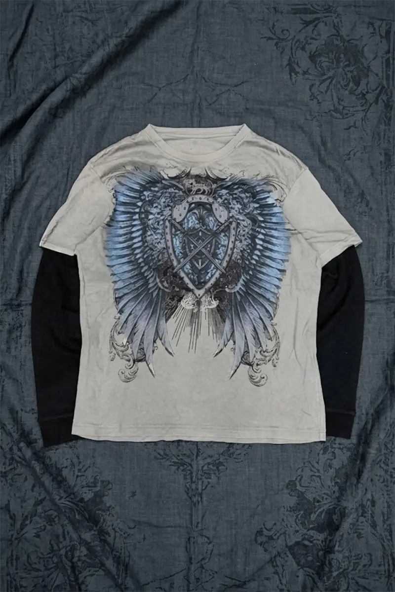 Gri Wing & Shield Gotik Siyah Kollu Unisex Sweatshirt