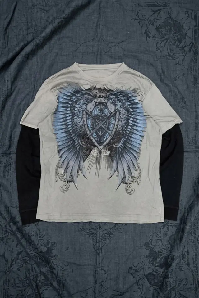 Gri Wing & Shield Gotik Siyah Kollu Unisex Sweatshirt