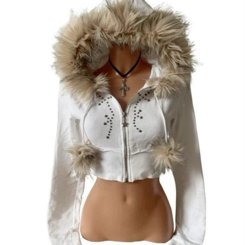 Y2k street kürk kapşonlu crop hırka