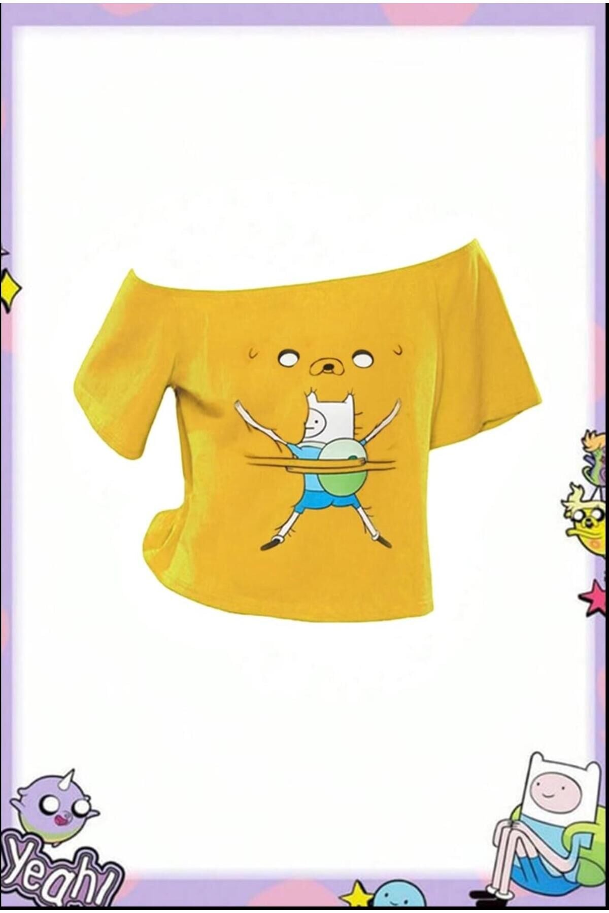 Sarı Adventure Time Düşük Omuzlu Y2K Street Tam Boy T-shirt