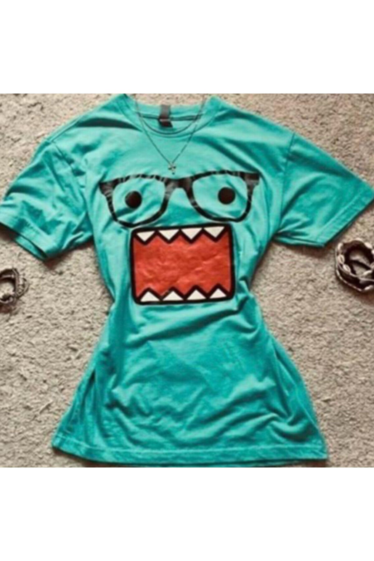 Mavi Domo Kun Harajuku Y2K Street Style Kısa Kol Bluz