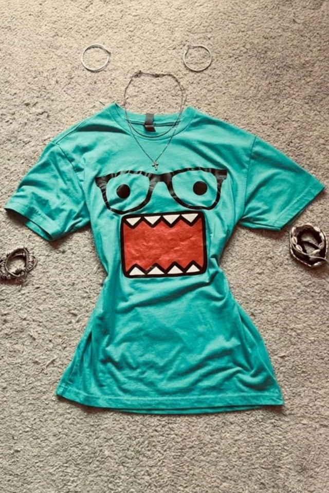 Mavi Domo Kun Harajuku Y2K Street Style Kısa Kol Bluz