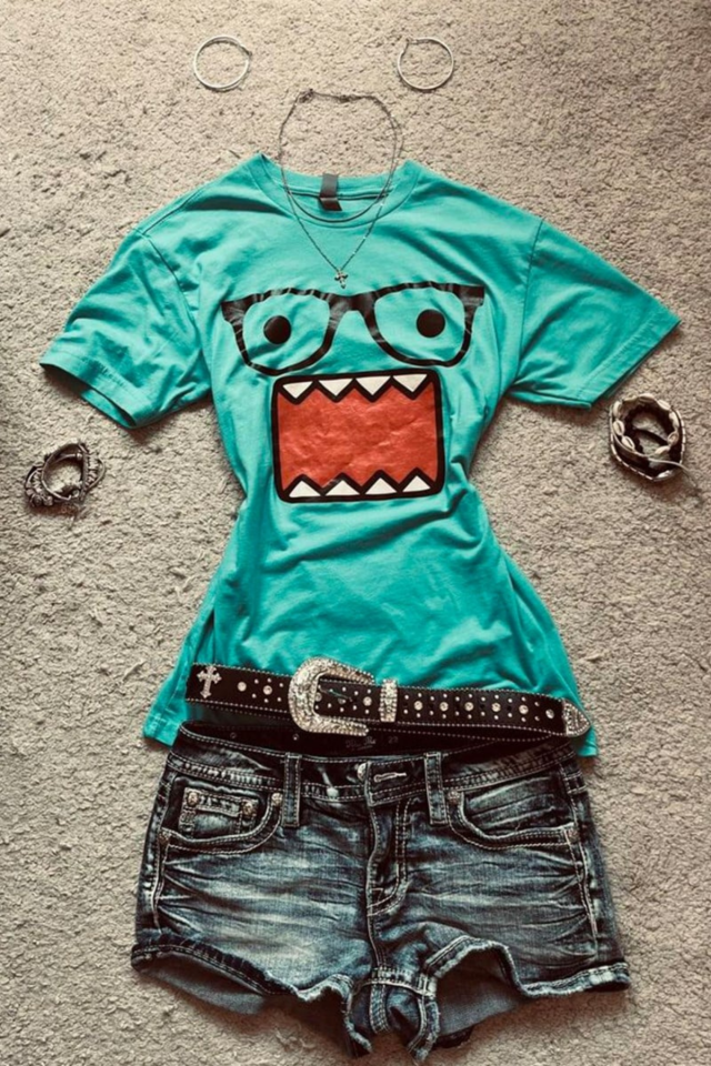 Mavi Domo Kun Harajuku Y2K Street Style Kısa Kol Bluz