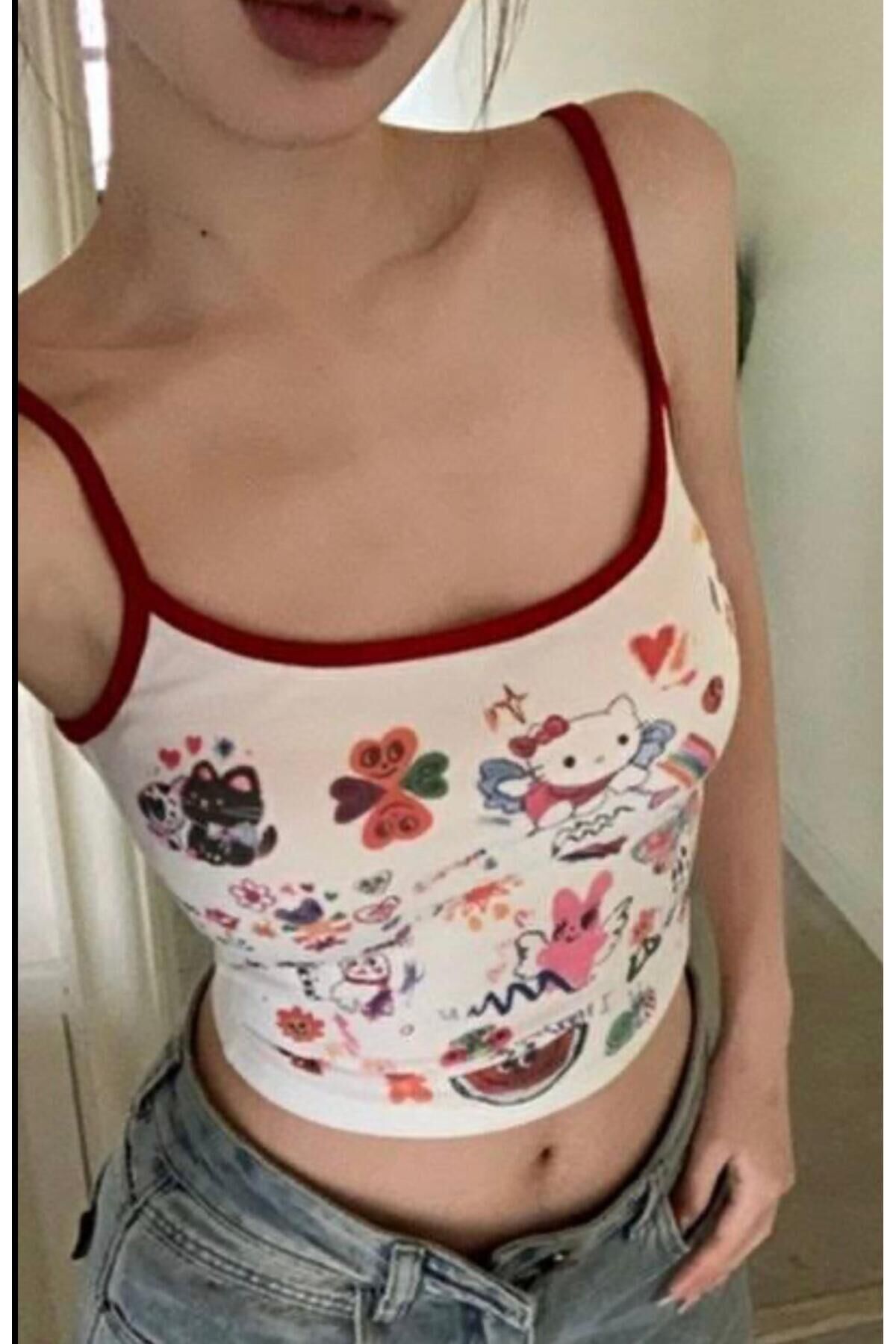 Beyaz Hello Kitty Collage Y2k Street Crop Top
