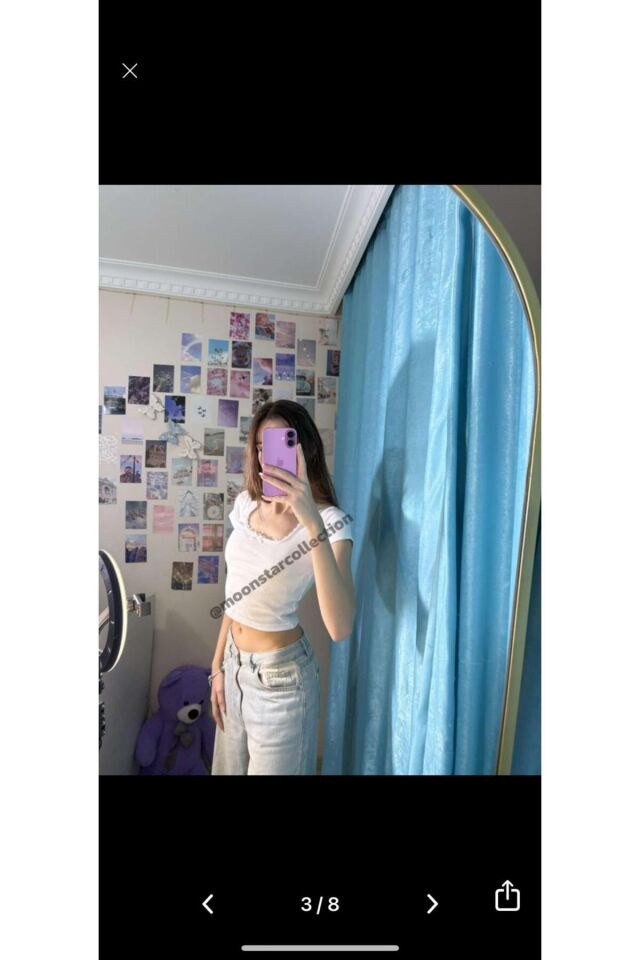 Zarif Dantelli Kurdeleli Basic Vücudu Saran Crop Top Beyaz - S