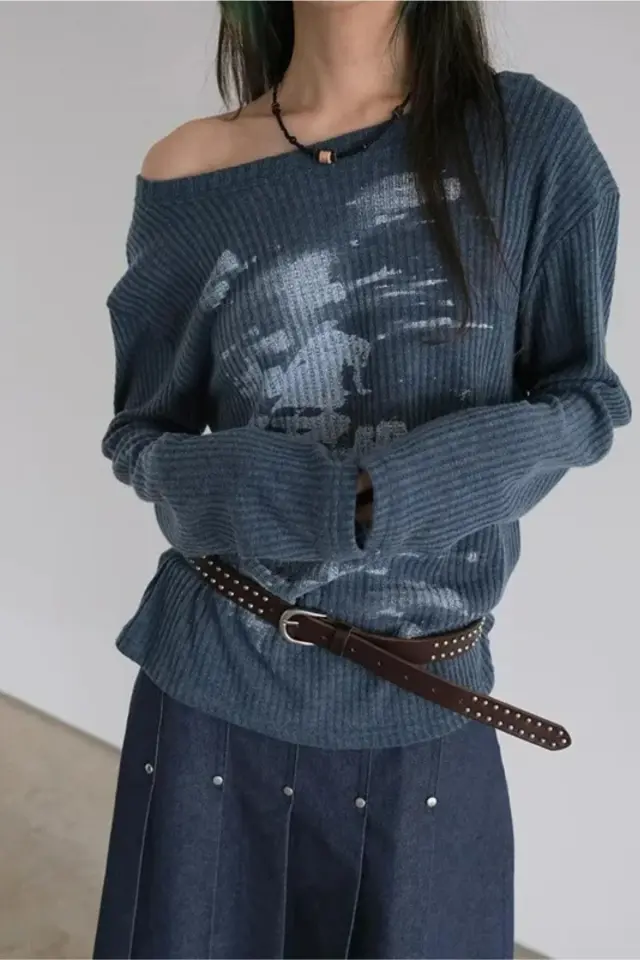 İndigo Vintage Lost Omuz Dekolteli Sweatshirt