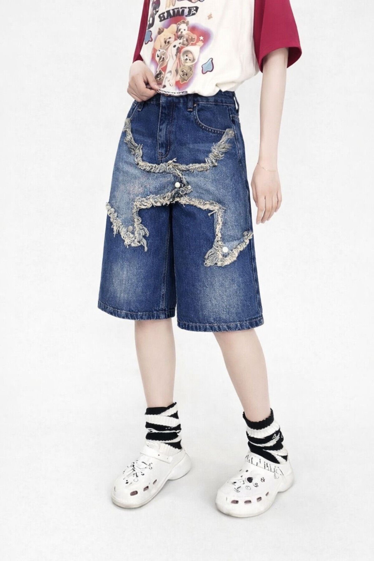 Midnight Blue Star Street Lacivert Bermuda Kot Şort Kapri Pantolon