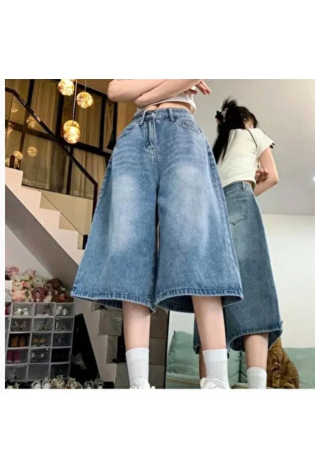 Blue Mood Bermuda Mavi Kot Kapri Şort