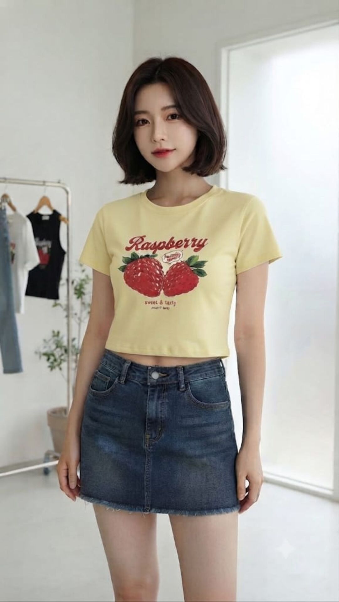 Strowberry Baskılı Sarı Crop
