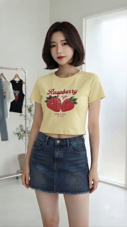 Strowberry Baskılı Sarı Crop