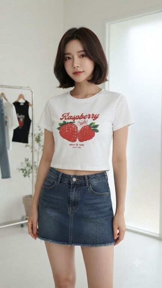 Strawberry Baskılı Beyaz Crop
