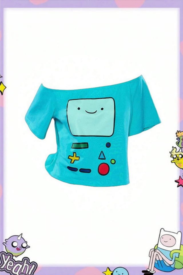 Mavi Adventure Time BMO Y2K Kısa Kollu T-Shirt