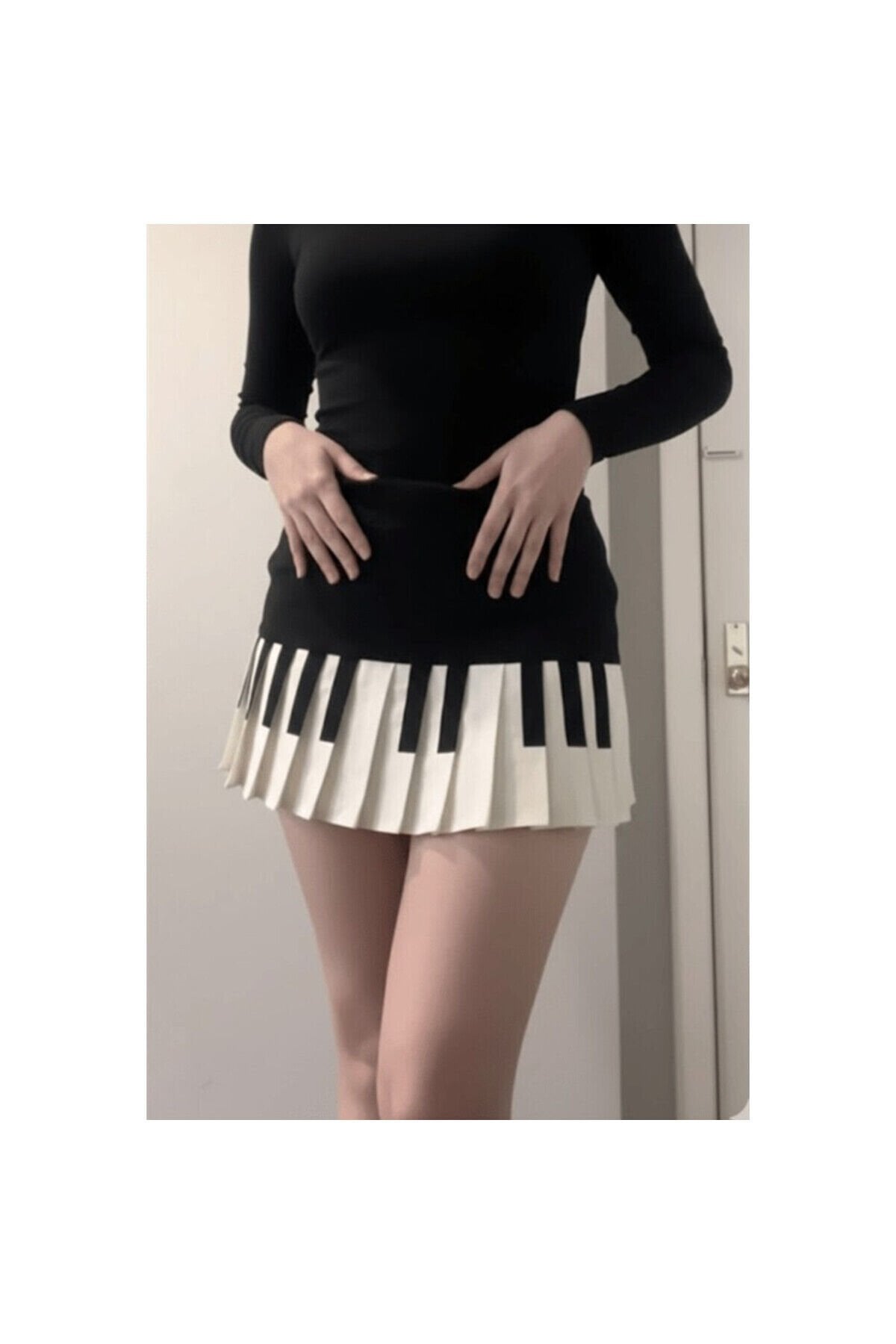 Siyah Piano Pileli Grunge Viral Y2K Etek