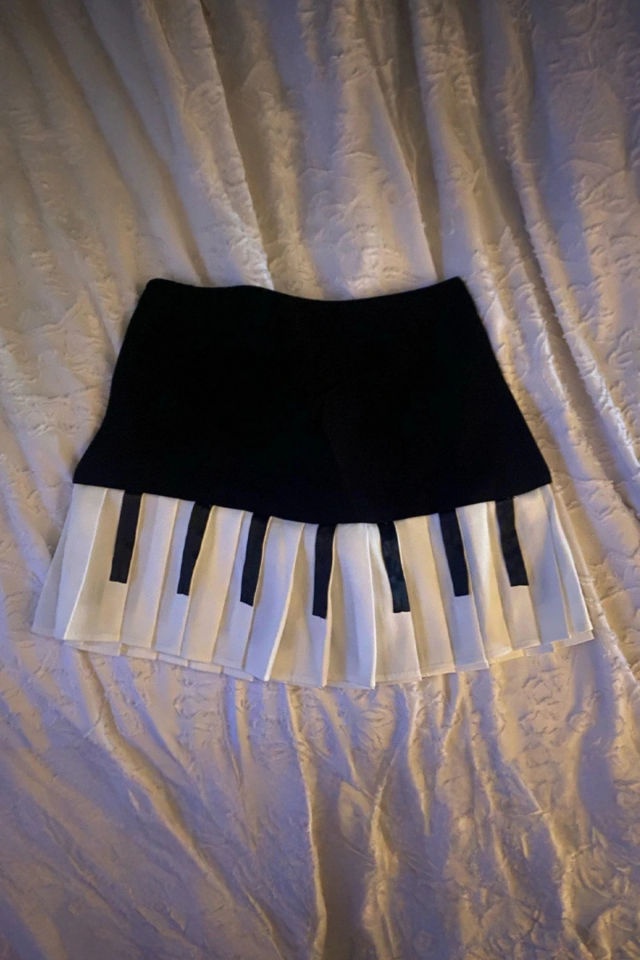 Siyah Piano Pileli Grunge Viral Y2K Etek