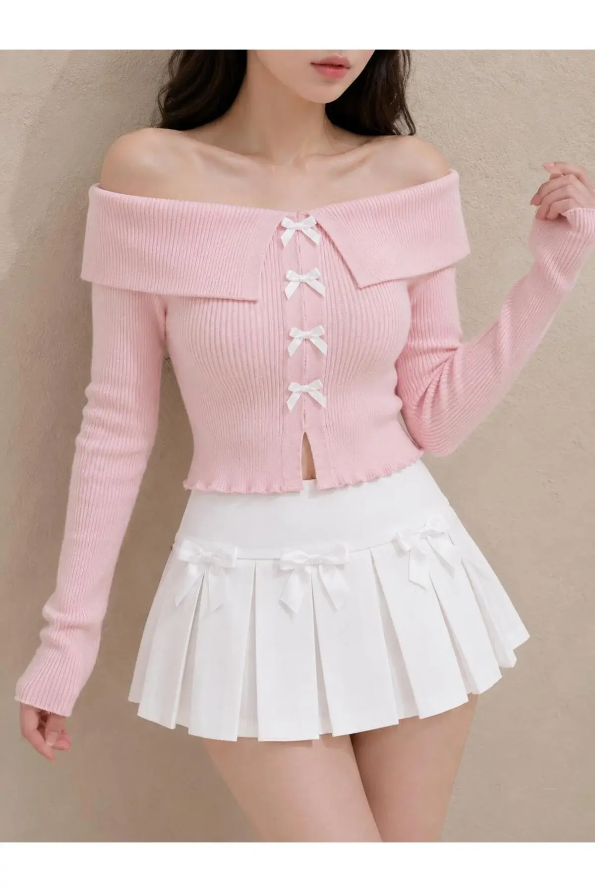 Coquette Lolita Madonna Yaka Fiyonk Detaylı Tam Boy Bluz