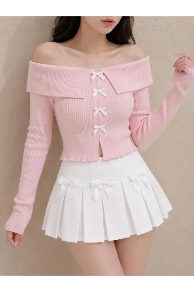 Coquette Lolita Madonna Yaka Fiyonk Detaylı Tam Boy Bluz
