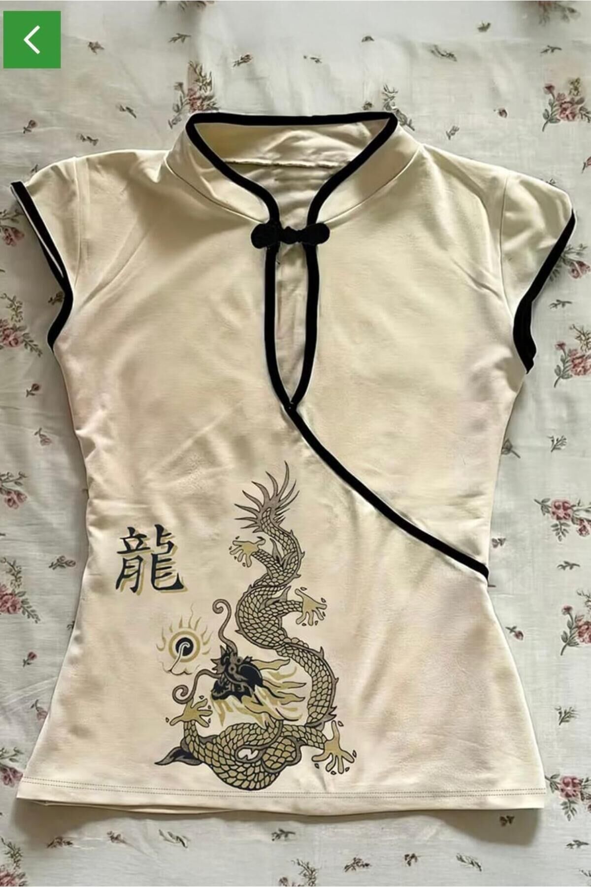 China Style Mandarin Yaka Vintage Dragon Kısa Kollu Bluz