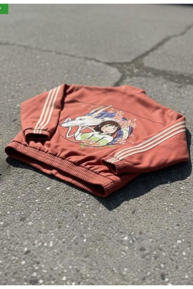 Somon Anime Spirited Away Haku ve Chihiro Baskılı Üç Şeritli Sakura Unisex Süet Ceket