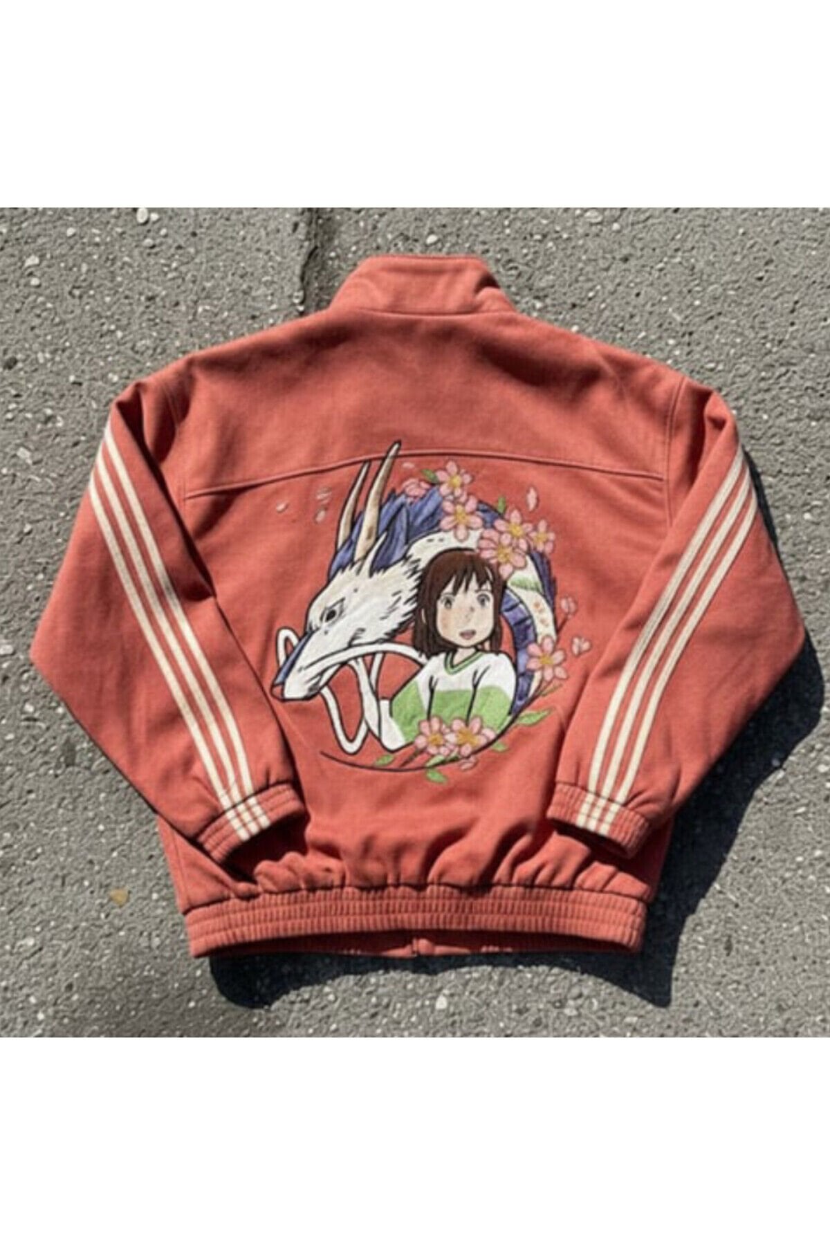 Somon Anime Spirited Away Haku ve Chihiro Baskılı Üç Şeritli Sakura Unisex Süet Ceket