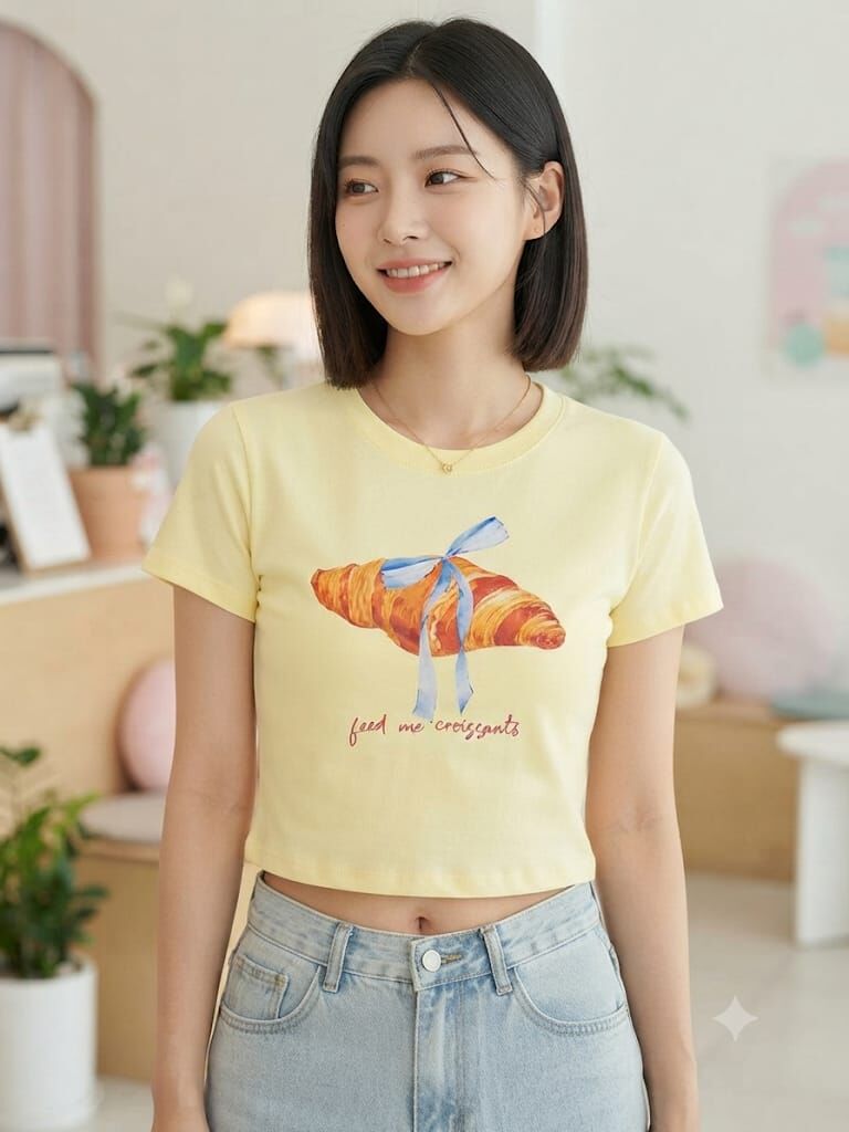 Croissant Desen Baskılı Crop